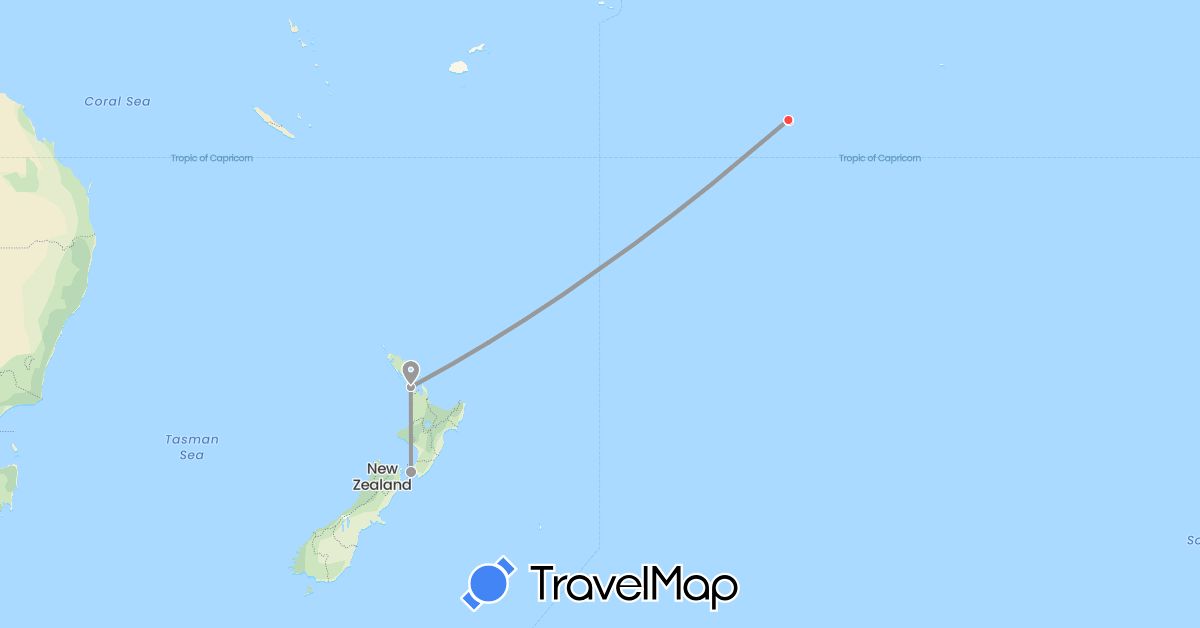 TravelMap itinerary: driving, plane, hiking in Cook Islands, New Zealand (Oceania)